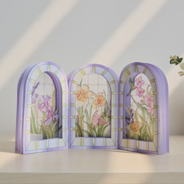 I Love Pop Stained Glass Floral Triptych Pop-Up Gift