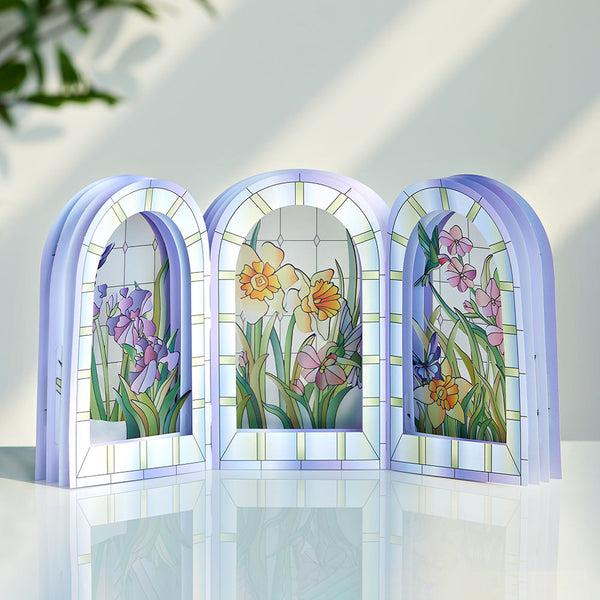 i love pop Stained Glass Floral Triptych Pop-Up Gift