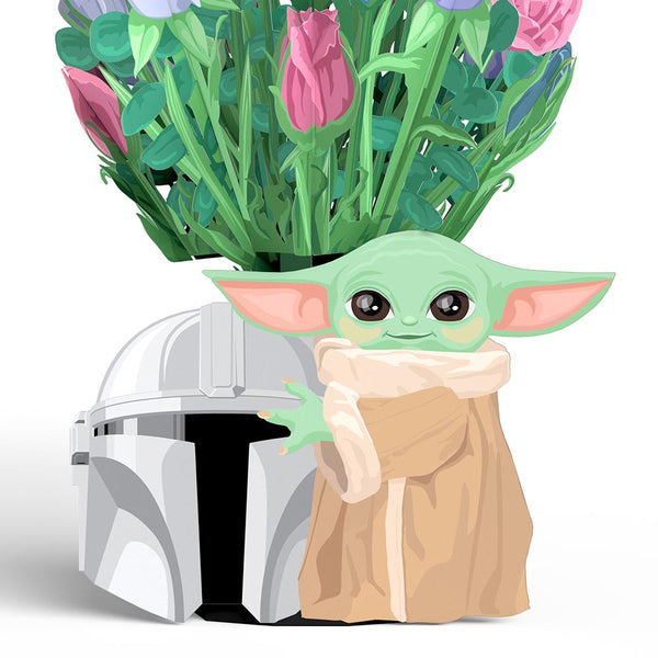 I Love Pop Star Wars™ The Mandalorian™ Grogu™ Birthday Pop-Up Card & Flower Buds Bouquet Bundle