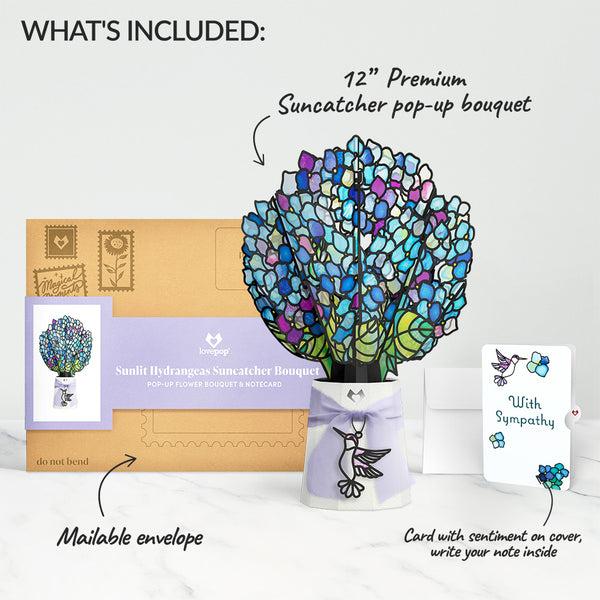 I Love Pop Sunlit Hydrangeas Sympathy Suncatcher Bouquet And Sentiment Set