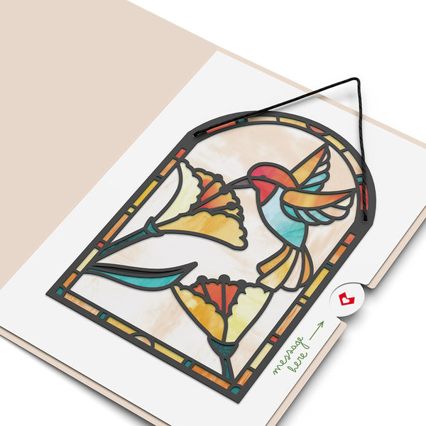 I Love Pop Thinking Of You Hummingbird Suncatcher Card
