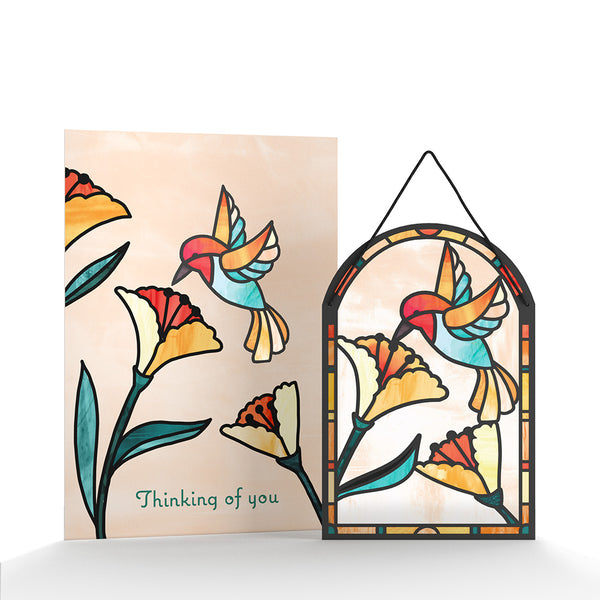 I Love Pop Thinking Of You Hummingbird Suncatcher Card & Pop-Up Bouquet Bundle