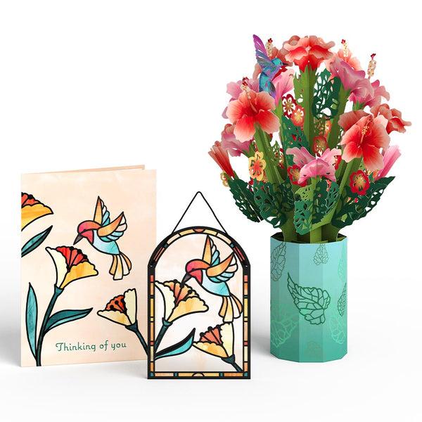 i love pop Thinking of You Hummingbird Suncatcher Card & Pop-Up Bouquet Bundle