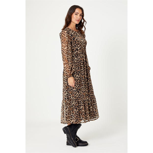 I Saw It First Frill Animal Print Chiffon Midi Dress