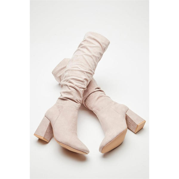 I Saw It First Block Heel Faux Suede Tall Boot