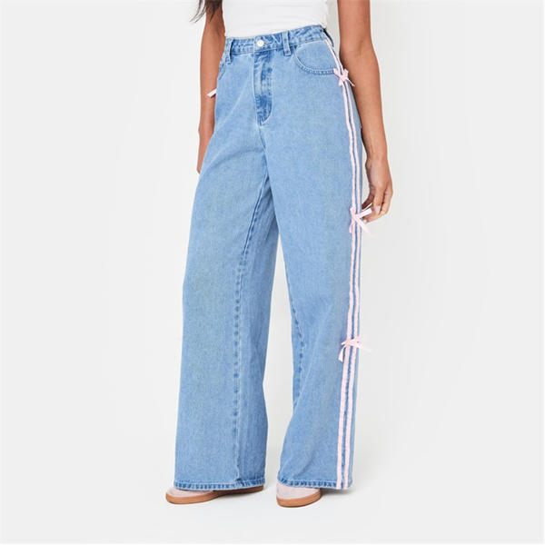 I Saw It First Bow Side Wide Leg Jeans