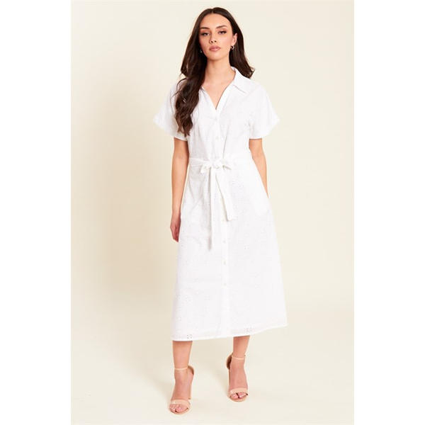 I Saw It First Broderie Tie Waist Midi Dress
