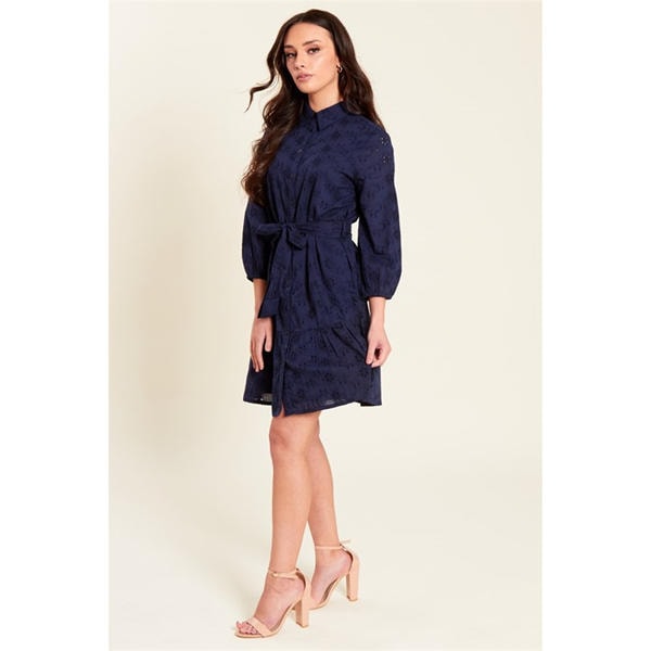 I Saw It First Broderie Tie Waist Shirtdress