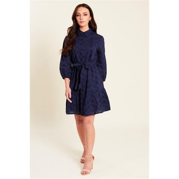 i saw it first Broderie Tie Waist Shirtdress