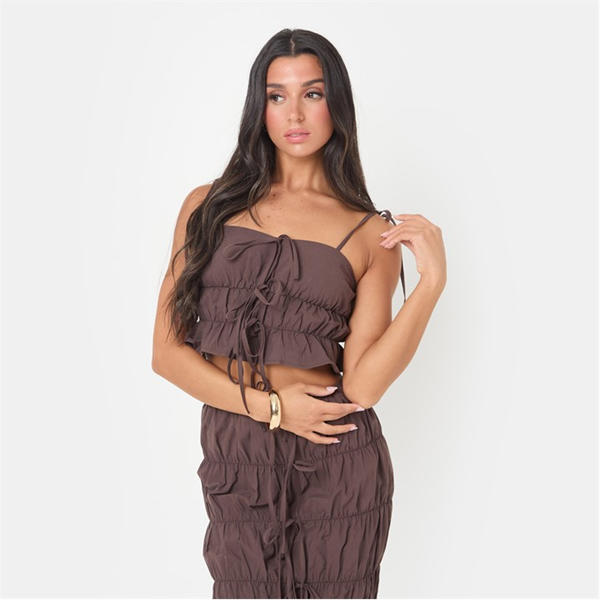 I Saw It First Poplin Ruched Tie Crop Top