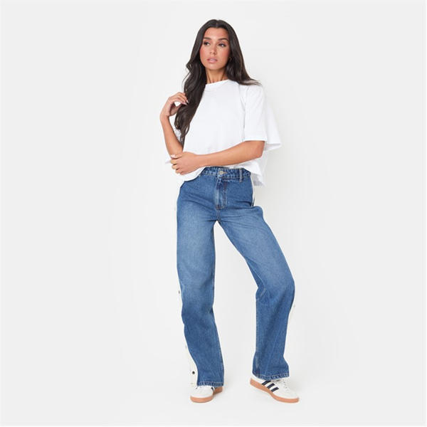 I Saw It First Popper Side Stripe Wide Leg Jean