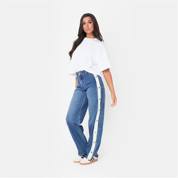 I Saw It First Popper Side Stripe Wide Leg Jean