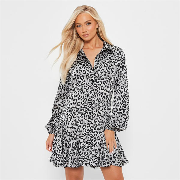 I Saw It First Printed Frill Hem Satin Shirt Dress