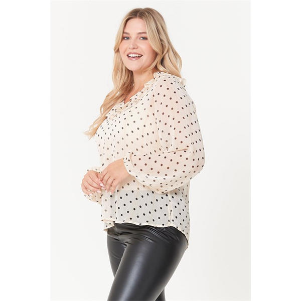 I Saw It First Ruffle Neck Spot Blouse