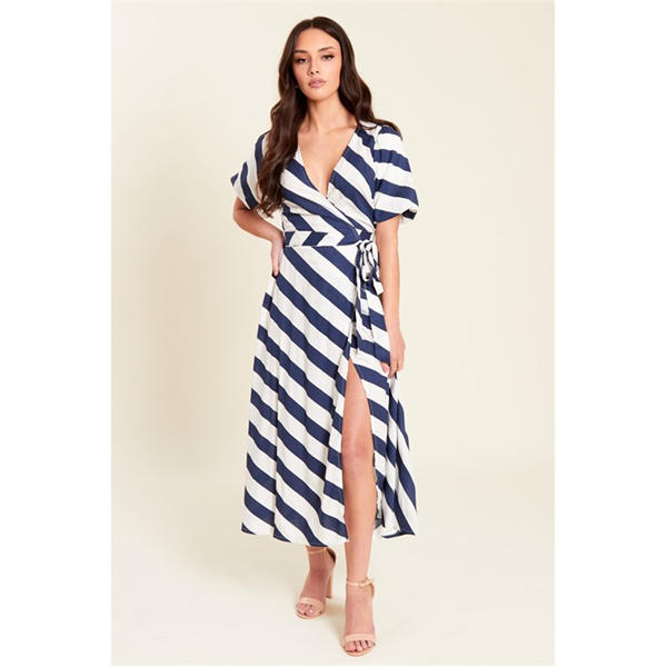 i saw it first Stripe Wrap Midi Dress Womens