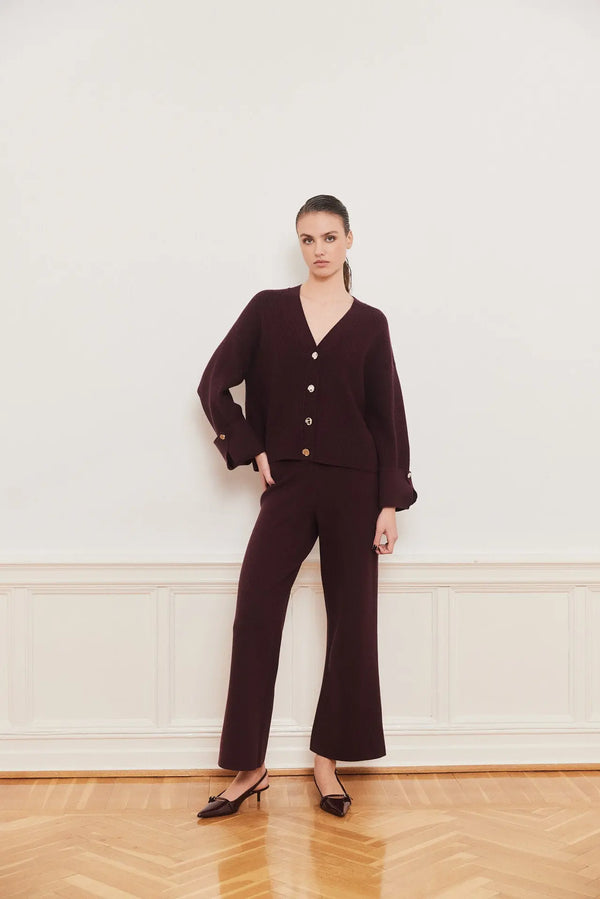 Iben IBEN ATARI RIB CARDIGAN - Burgundy