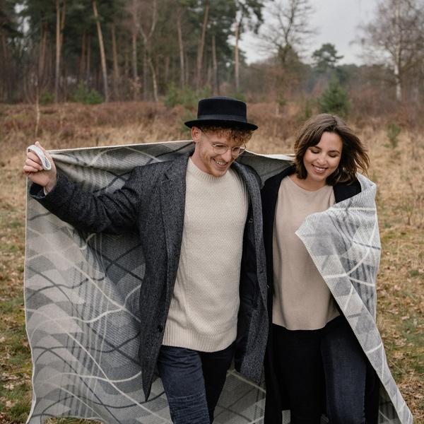 Ibena Argyle Pattern Plush Cotton Blend Throw Size Blanket