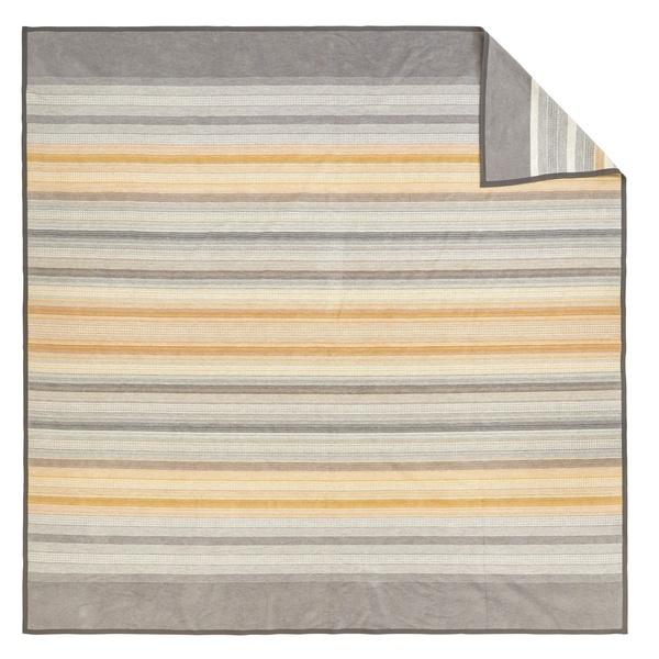 Ibena Beautiful Grey/ Yellow Stripes Queen Cotton Blend Bed Blanket
