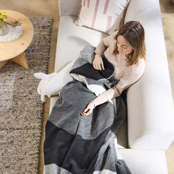 Ibena Black & White Geometric Modern Cotton Blend Throw Blanket