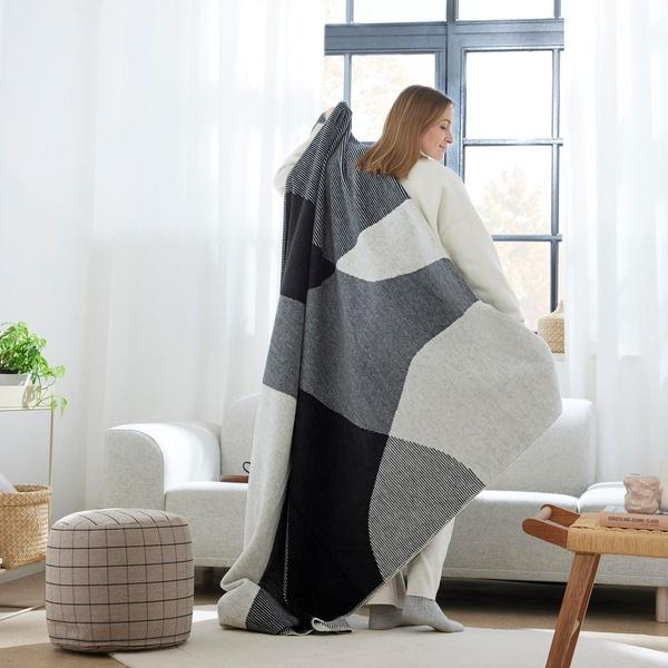 ibena Black & White Geometric Modern Cotton Blend Throw Blanket
