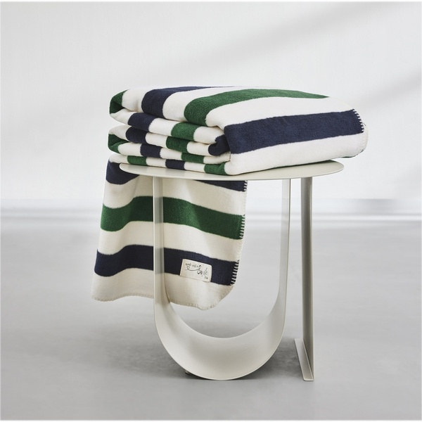 Ibena Blue / Green Striped Jacquard Cotton Blend Throw Blanket