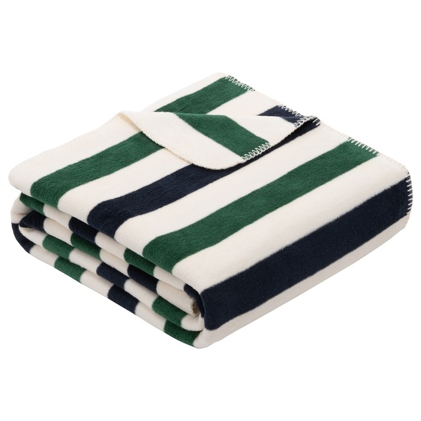 Ibena Blue / Green Striped Jacquard Cotton Blend Throw Blanket