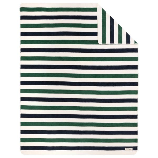 Ibena Blue / Green Striped Jacquard Cotton Blend Throw Blanket