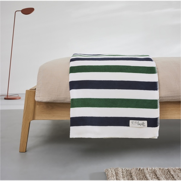 ibena Blue / Green Striped Jacquard Cotton Blend Throw Blanket