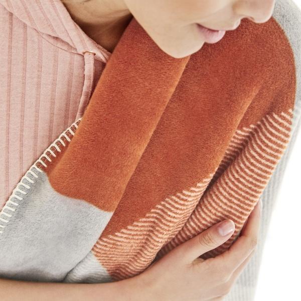 Ibena Blue / Orange / Red Colorblock Plaid Cotton Throw Blanket