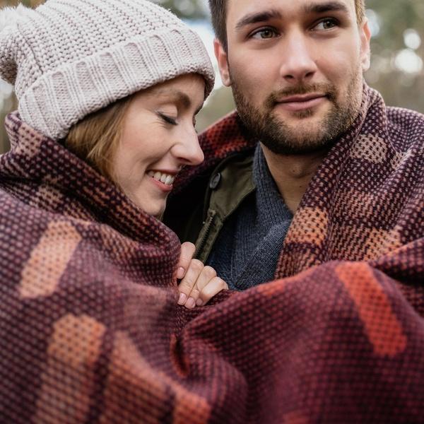 Ibena Burgundy Orange Fall Colored Cotton Blend Throw Blanket