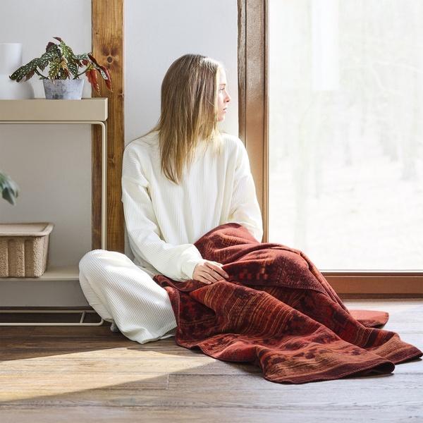 Ibena Burgundy Orange Geometric Cotton Blend Throw Blanket