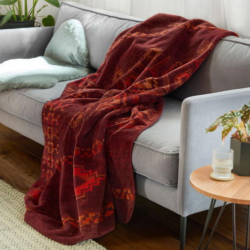 ibena Burgundy Orange Geometric Cotton Blend Throw Blanket