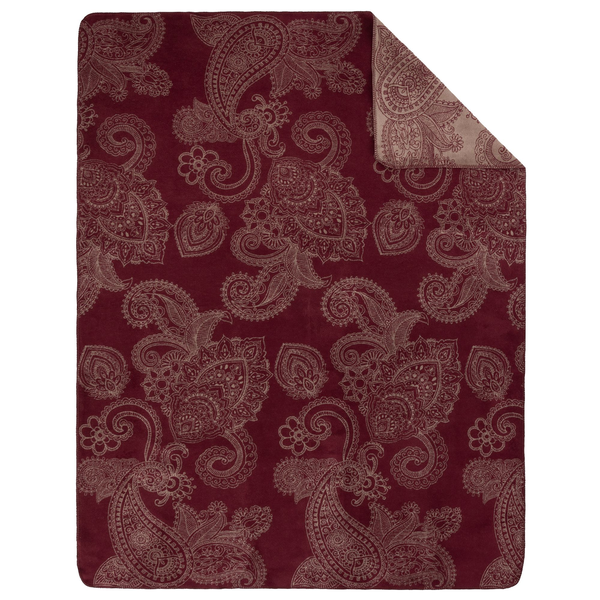 Ibena Burgundy Paisley Bohemian Cotton Blend Throw Blanket