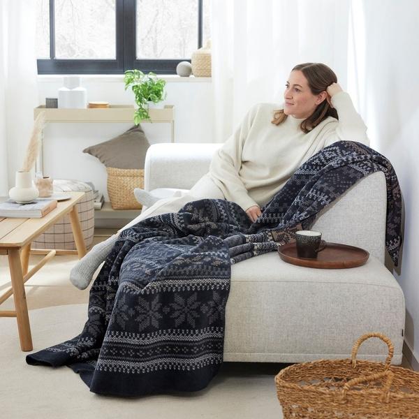 Ibena Burgundy Striped Bohemian Cotton Blend Throw Blanket