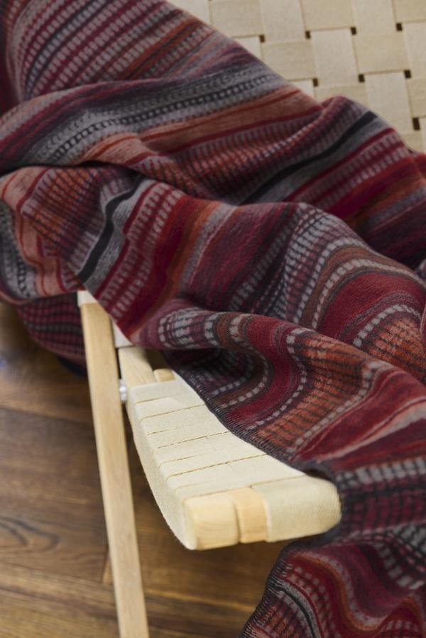 Ibena Burgundy Striped Bohemian Cotton Blend Throw Blanket