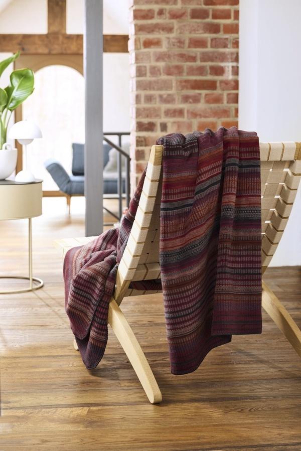 Ibena Burgundy Striped Bohemian Cotton Blend Throw Blanket