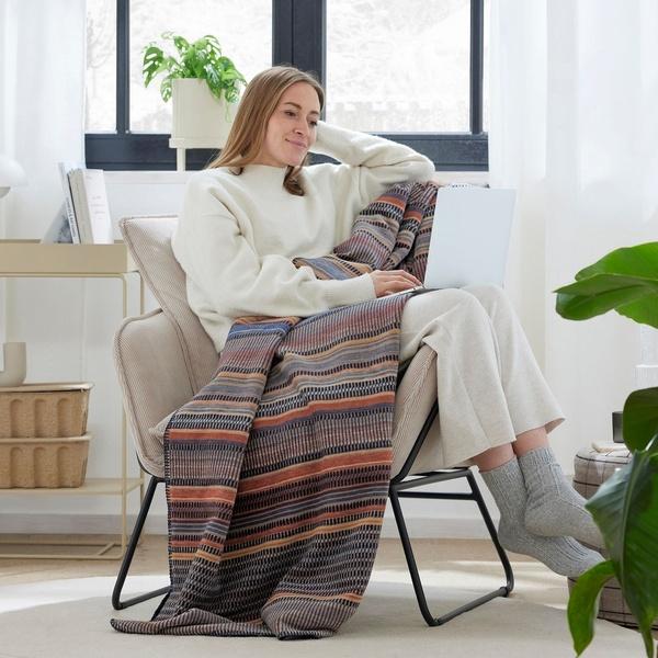 ibena Burgundy Striped Bohemian Cotton Blend Throw Blanket