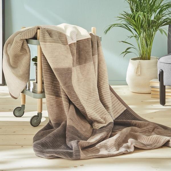 ibena Contemporary Color Block Design Throw Blanket in Three Colors