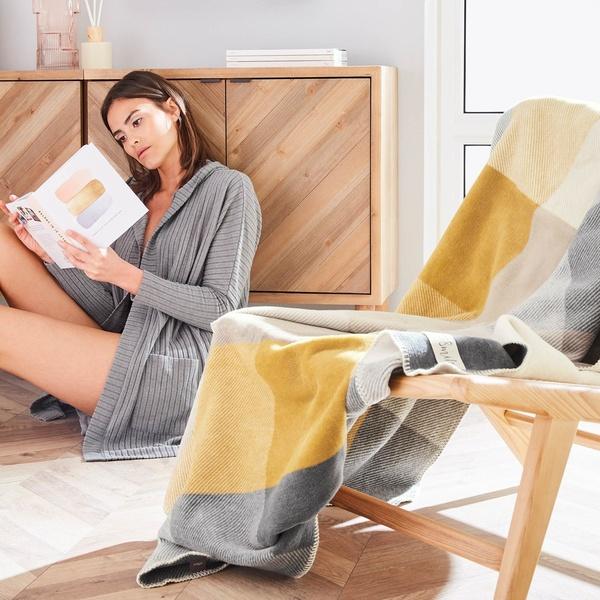 Ibena Cotton Blend Colorblock Plaid S.Oliver Throw Size Blanket