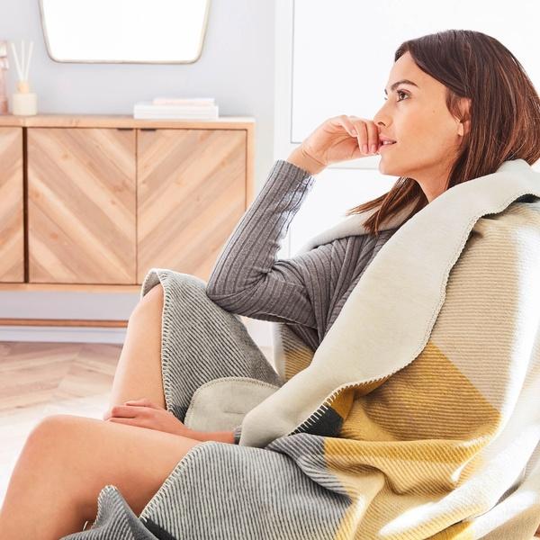 Ibena Cotton Blend Colorblock Plaid S.Oliver Throw Size Blanket