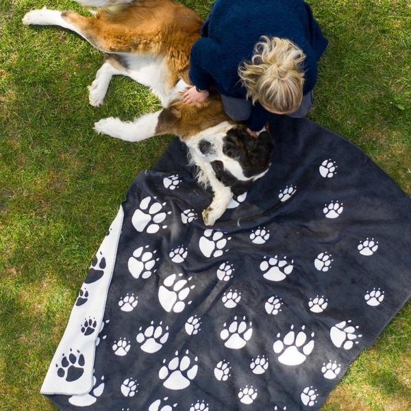 ibena Cotton Blend Easy Care Reversible Dog Paw Throw Size Blanket