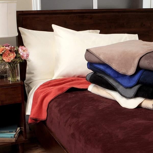 Ibena Cotton Blend Soft Solid Color Queen Size Bed Blanket