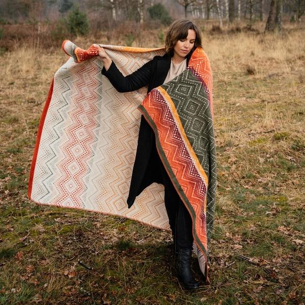 Ibena Cotton Blend Sunset Colored Reversible Throw Size Blanket