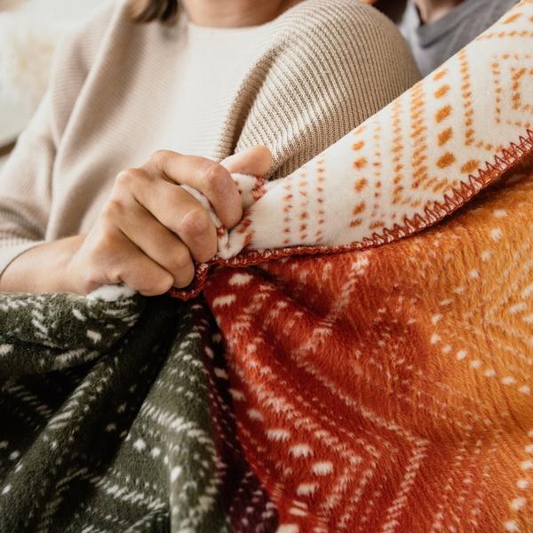 Ibena Cotton Blend Sunset Colored Reversible Throw Size Blanket