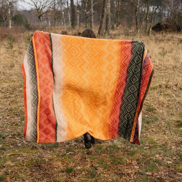 ibena Cotton Blend Sunset Colored Reversible Throw Size Blanket