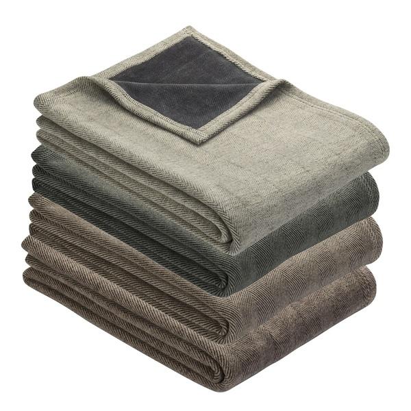 Ibena Deluxe Classic Herringbone Woven Cotton Blend Throw Blanket