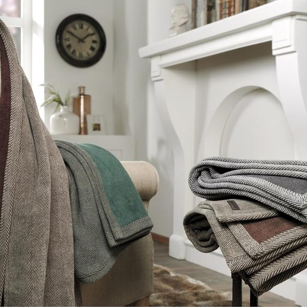 ibena Deluxe Classic Herringbone Woven Cotton Blend Throw Blanket