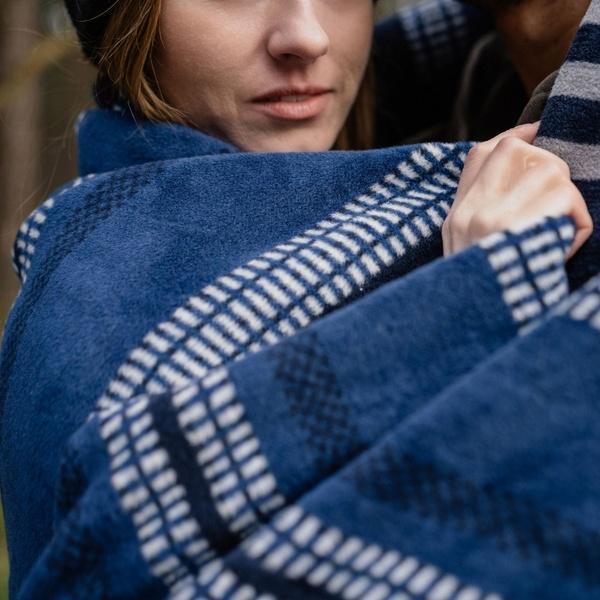 Ibena Deluxe Contemporary Marine Blue Royal Striped Blanket Throw