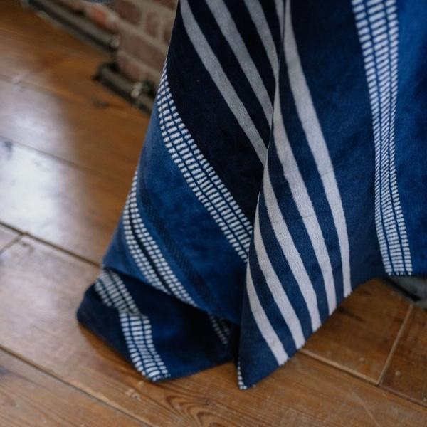 Ibena Deluxe Contemporary Marine Blue Royal Striped Blanket Throw