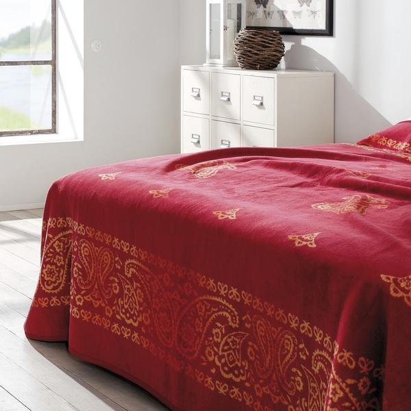 Ibena Extra Large Oriental Vibrant Red Queen Size Bedspread Indore